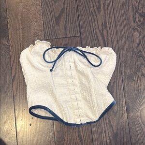 White fox blue and white top